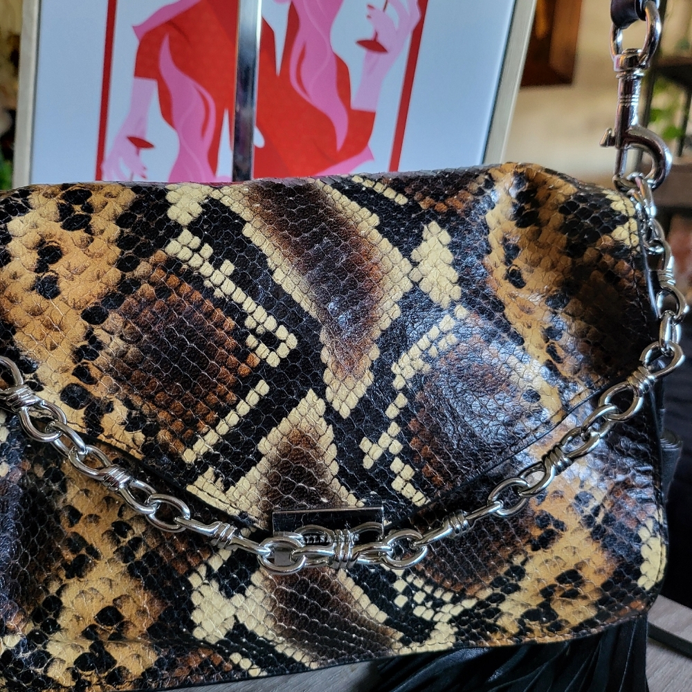 All Saints Brown And Black Python Print Clutch Wi… - image 1